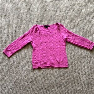 Ralph Lauren Pink Scoop Neck Cashmere Cable Knit Sweater